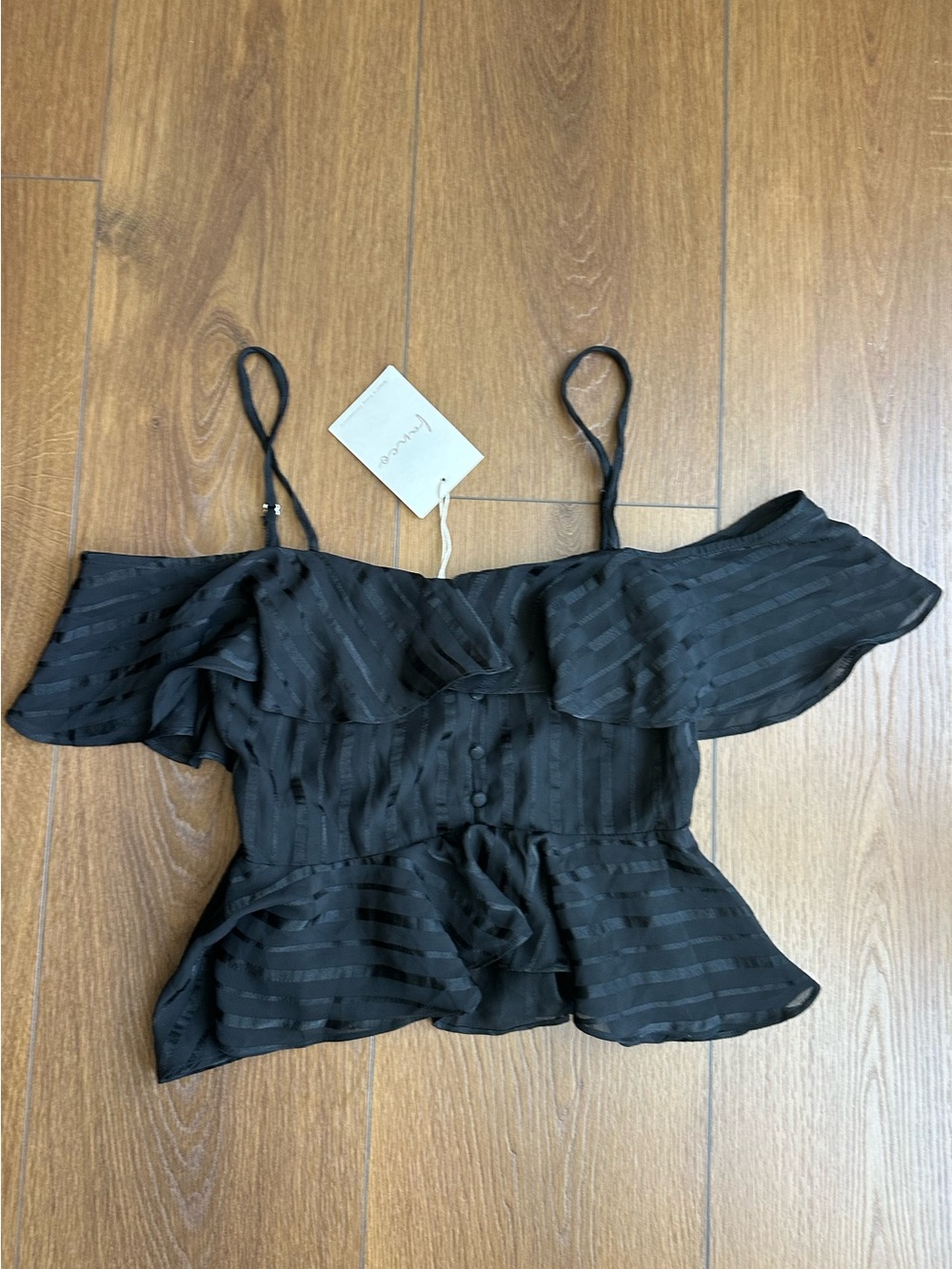 Black Striped Off-Shoulder Flowy Ruffle Peplum Blouse